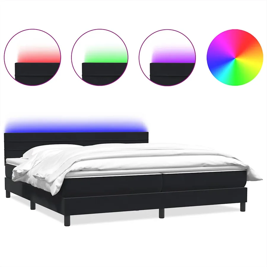 Sommier à lattes de lit avec matelas et LED noir 200x210 cm Velours - 2