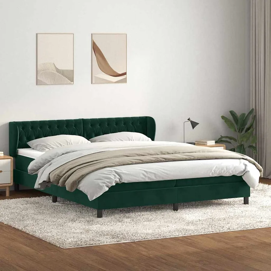 Sommier à lattes de lit et matelas vert foncé 180x210cm velours