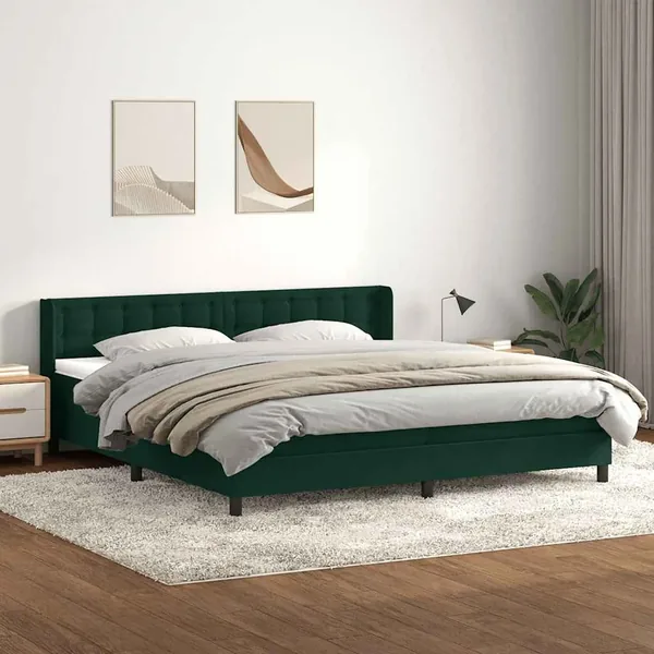 Sommier à lattes de lit et matelas vert foncé 180x210cm velours