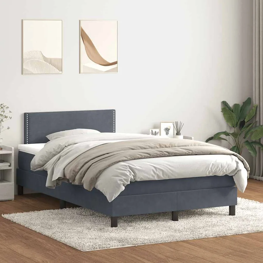 Sommier à lattes de lit et matelas et LED gris foncé 120x210cm velours - 4