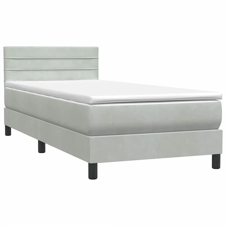 Sommier à lattes de lit et matelas gris clair 100x210cm velours - 4
