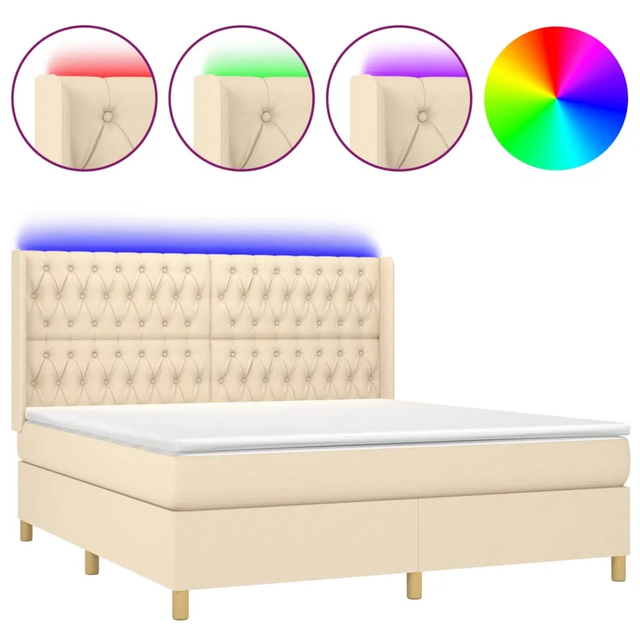 Sommier à lattes de lit matelas et LED Crème 180x200 cm Tissu - 2