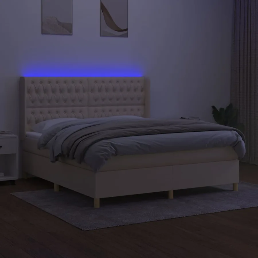 Sommier à lattes de lit matelas et LED Crème 180x200 cm Tissu - 3