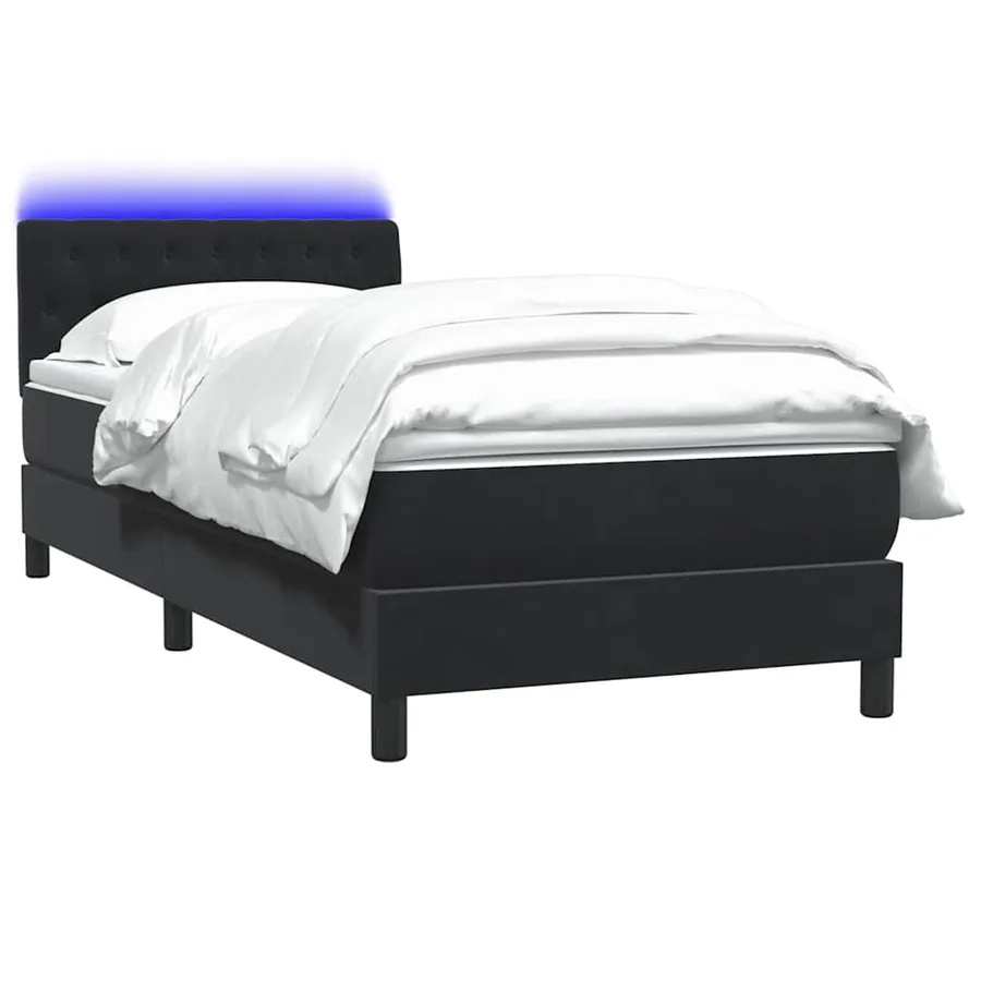 Sommier à lattes de lit avec matelas et LED noir 90x210 cm velours - 3