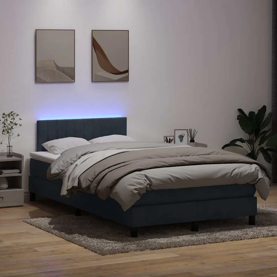 Sommier à lattes de lit et matelas et LED gris foncé 120x210cm velours - 4