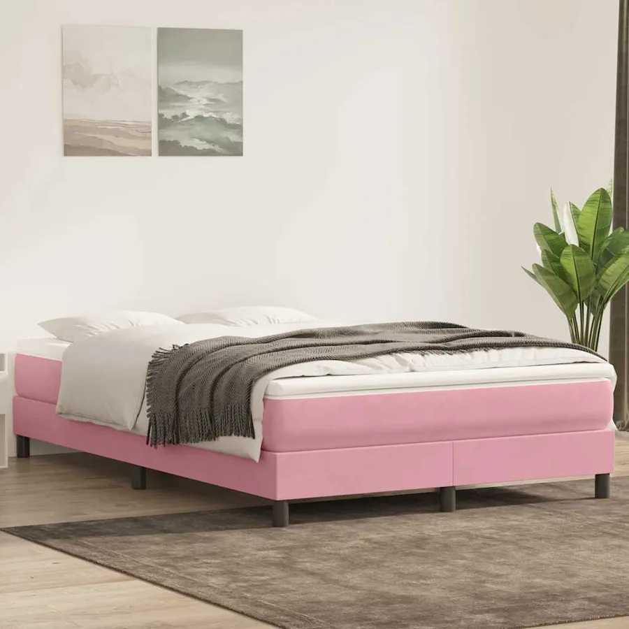 Sommier à lattes de lit sans matelas rose 140x210 cm velours - 4