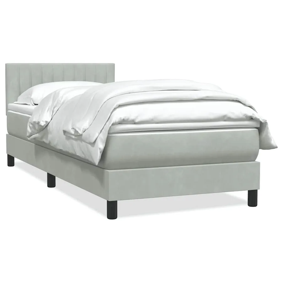 Sommier à lattes de lit et matelas gris clair 100x210cm velours