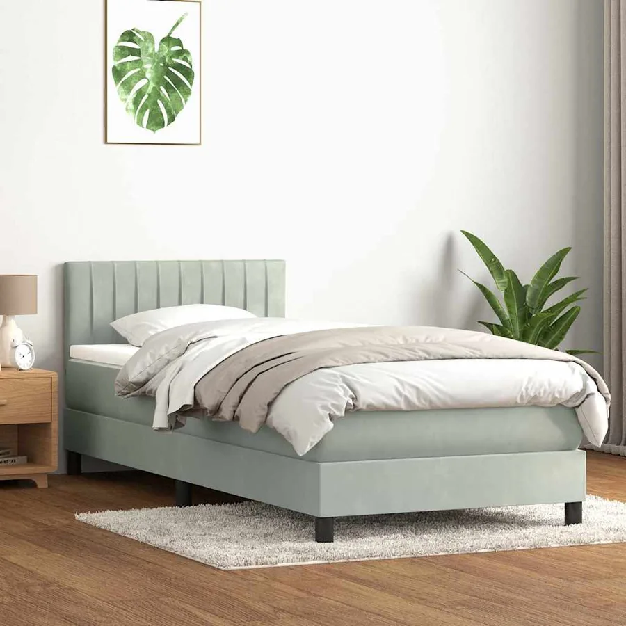Sommier à lattes de lit et matelas gris clair 100x210cm velours - 3