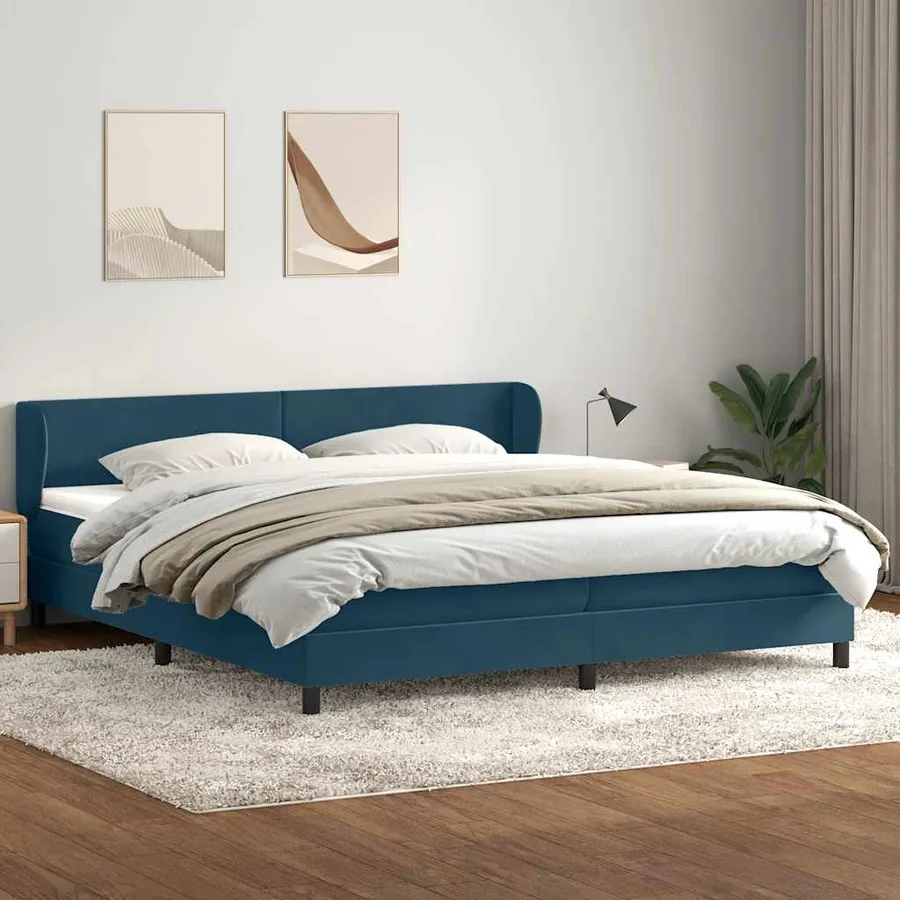 Sommier à lattes de lit et matelas bleu foncé 180x210cm velours - 3