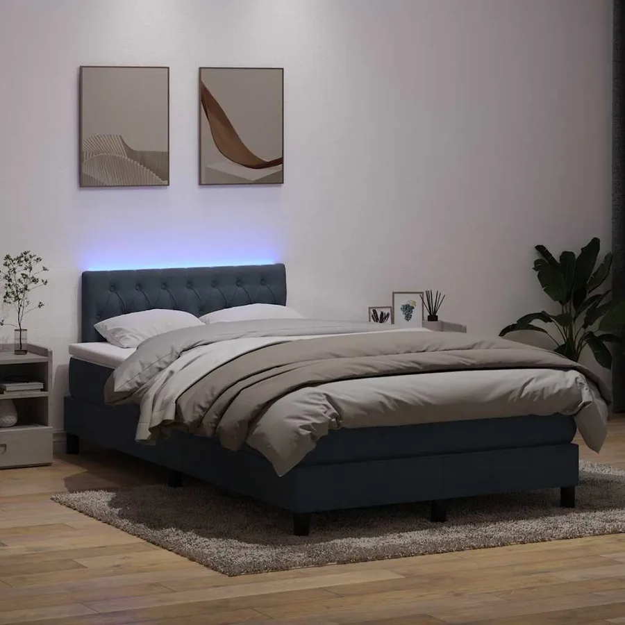 Sommier à lattes de lit et matelas et LED gris foncé 120x210cm velours - 4