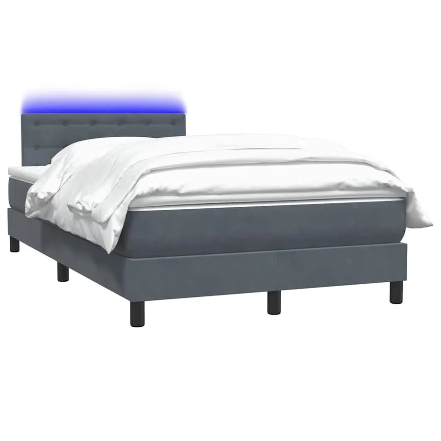 Sommier à lattes de lit et matelas et LED gris foncé 120x210cm velours - 3