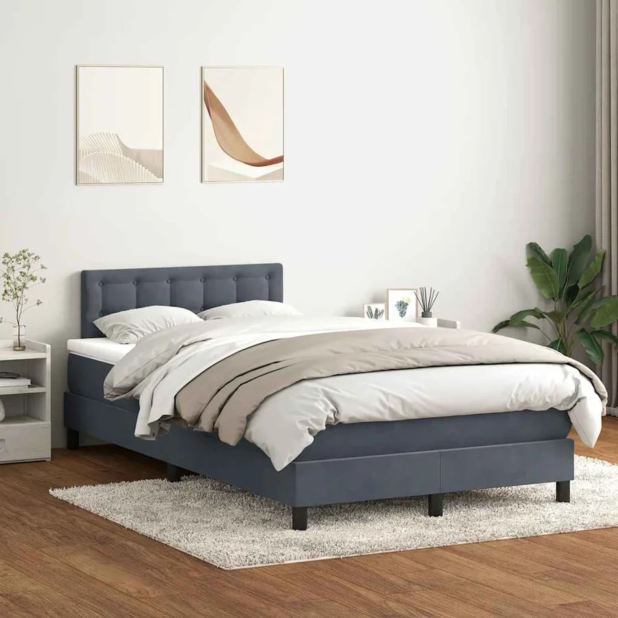 Sommier à lattes de lit et matelas et LED gris foncé 120x210cm velours - 4