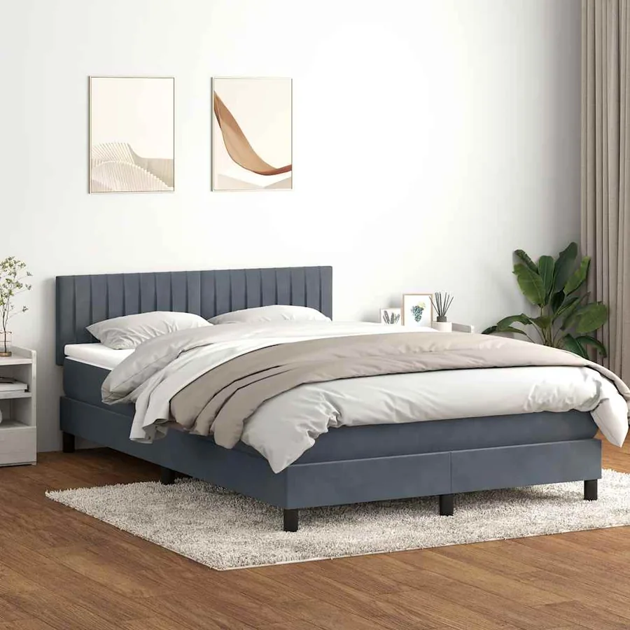 Sommier à lattes de lit et matelas et LED gris foncé 160x210cm velours