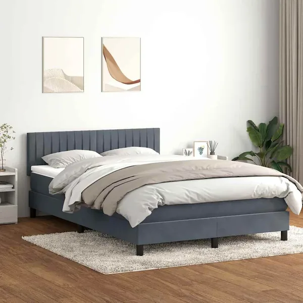 Sommier à lattes de lit et matelas et LED gris foncé 160x210cm velours