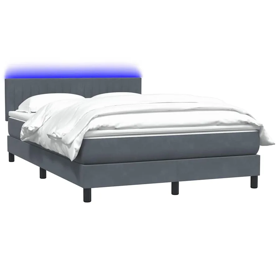 Sommier à lattes de lit et matelas et LED gris foncé 160x210cm velours - 3