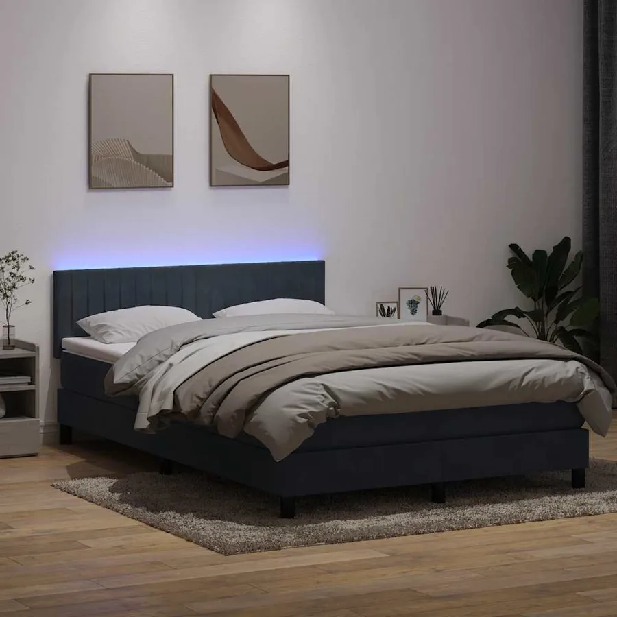 Sommier à lattes de lit et matelas et LED gris foncé 160x210cm velours - 4