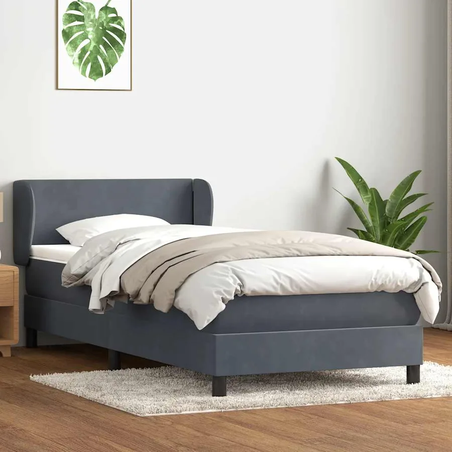Sommier à lattes de lit et matelas gris foncé 100x210cm velours - 3
