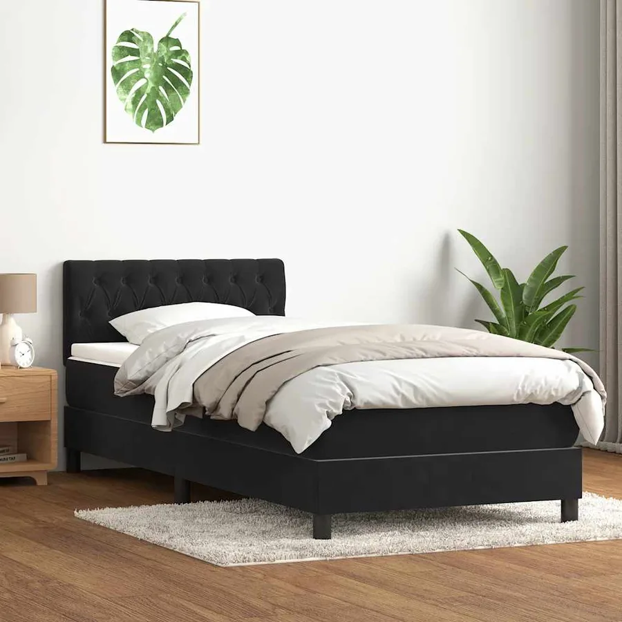 Sommier à lattes de lit avec matelas noir 90x220 cm velours - 3