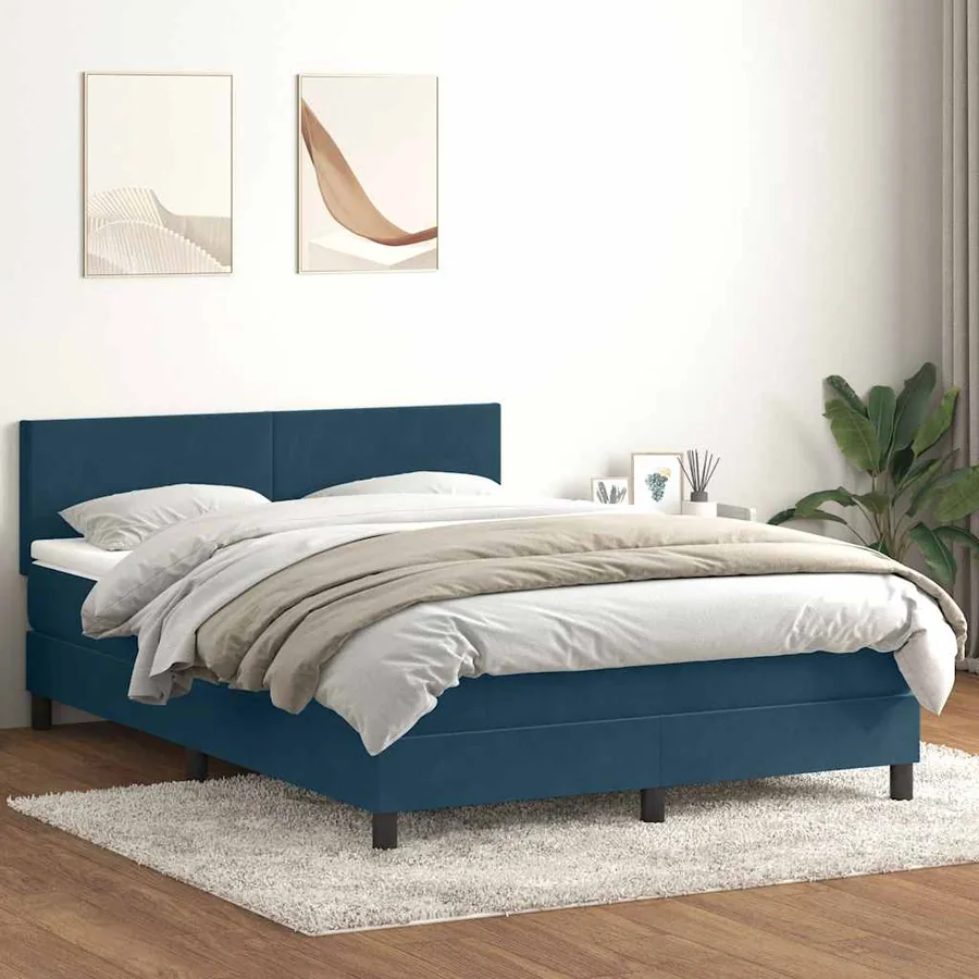 Sommier à lattes de lit et matelas bleu foncé 160x210cm velours