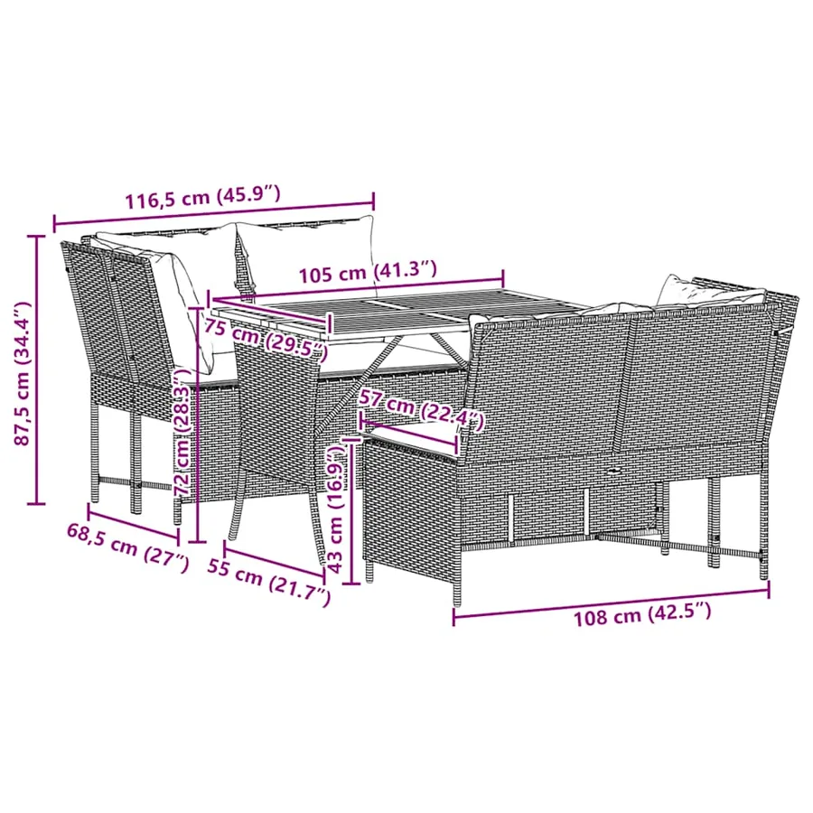 Salon de jardin avec coussins 3 pcs gris résine tressée - 13