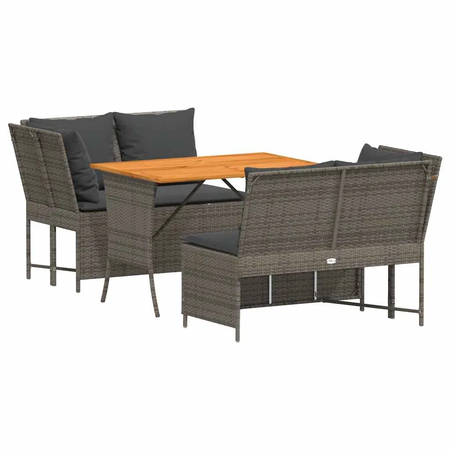 Salon de jardin avec coussins 3 pcs gris résine tressée - 2