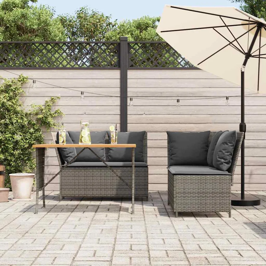 Salon de jardin avec coussins 3 pcs gris résine tressée - 3