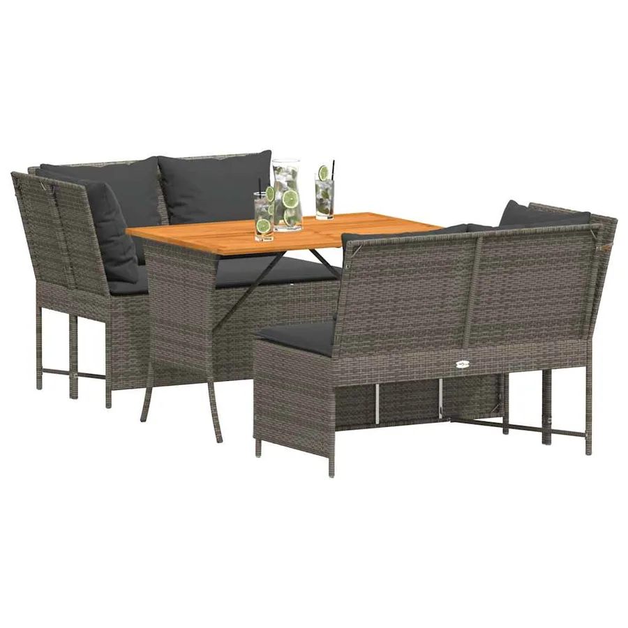 Salon de jardin avec coussins 3 pcs gris résine tressée - 4
