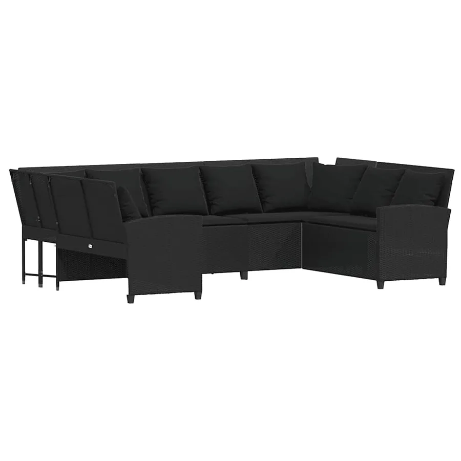 Canapé de jardin avec coussins Noir Résine tressée - 2