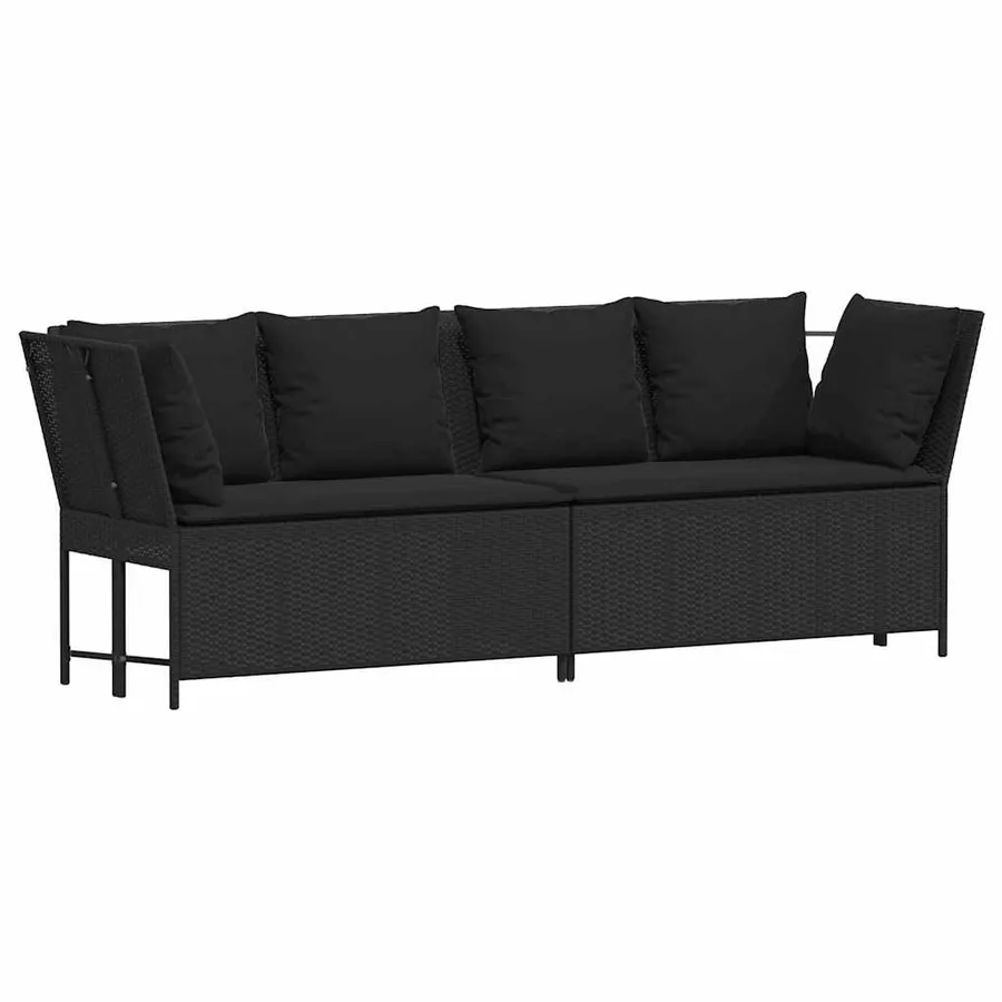Canapé de jardin avec coussins Noir Résine tressée - 4