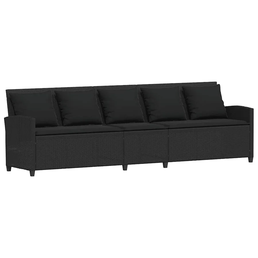 Canapé de jardin avec coussins Noir Résine tressée - 5
