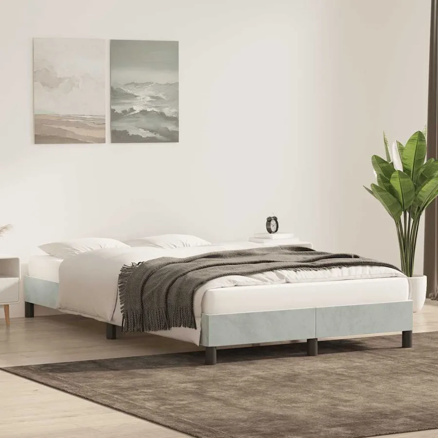 Cadre de lit sans matelas gris clair 120x210 cm velours - 3