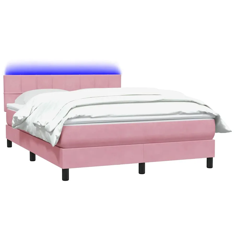 Sommier à lattes de lit avec matelas et LED rose 160x210 cm velours - 3