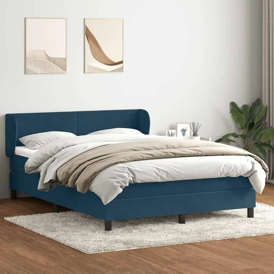 Sommier à lattes de lit et matelas bleu foncé 160x210cm velours - 3