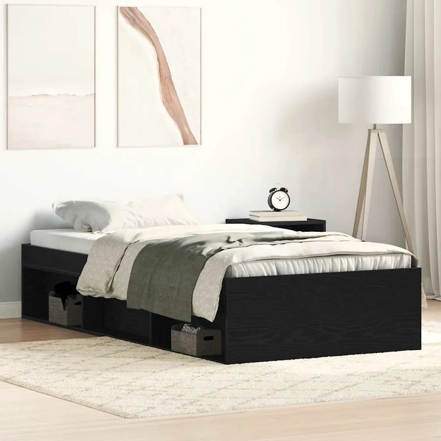 Cadre de lit sans matelas en chêne noir 90x200 cm bois d'ingénierie