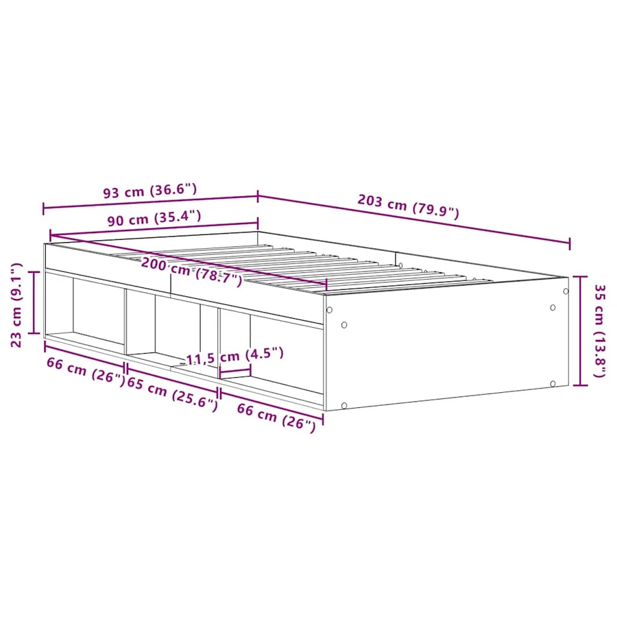Cadre de lit sans matelas en chêne noir 90x200 cm bois d'ingénierie - 10