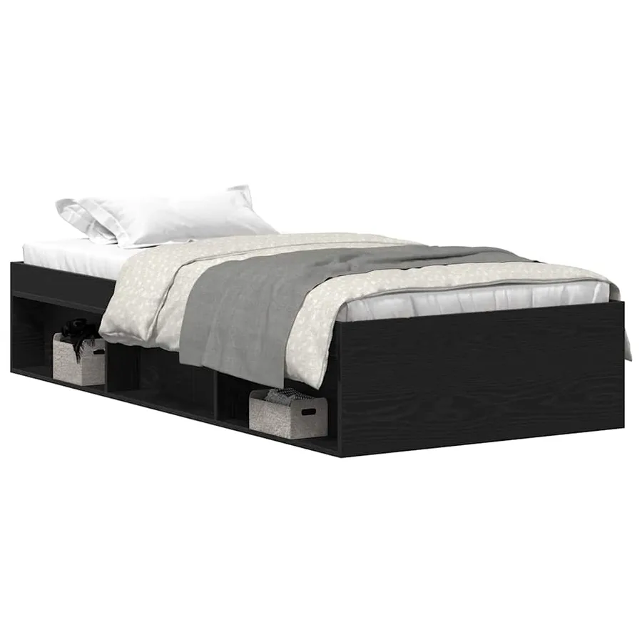 Cadre de lit sans matelas en chêne noir 90x200 cm bois d'ingénierie - 2