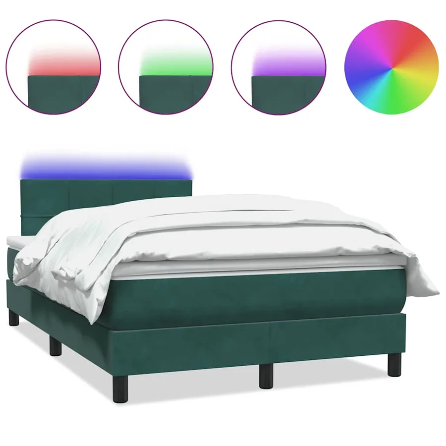 Sommier à lattes de lit et matelas et LED vert foncé 120x210cm velours - 2