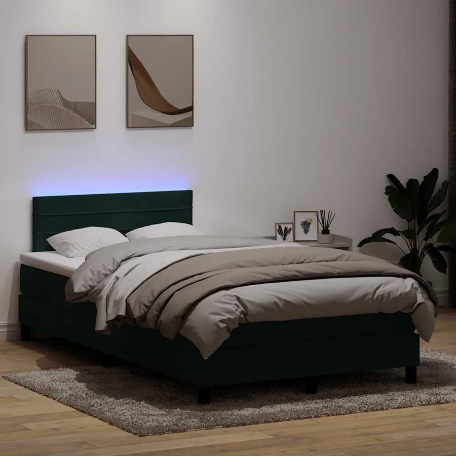 Sommier à lattes de lit et matelas et LED vert foncé 120x210cm velours