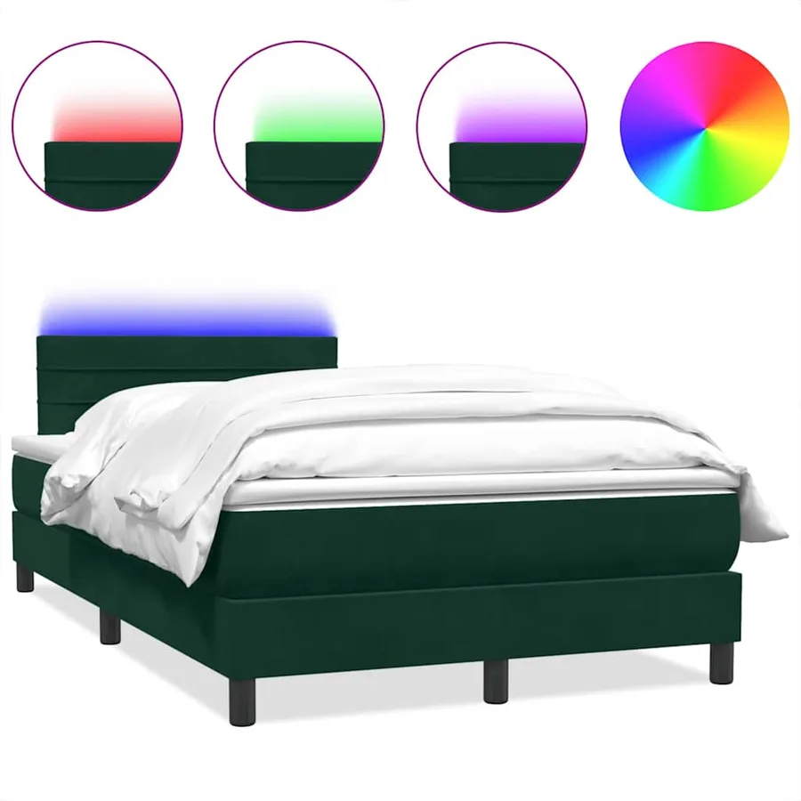 Sommier à lattes de lit et matelas et LED vert foncé 120x210cm velours - 2