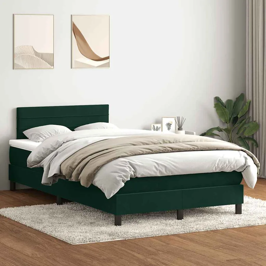Sommier à lattes de lit et matelas vert foncé 120x210cm velours