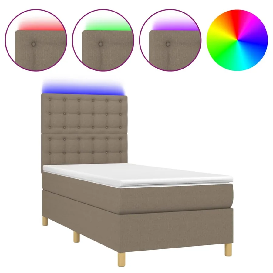 Sommier à lattes de lit et matelas et LED Taupe 80x200cm Tissu - 2