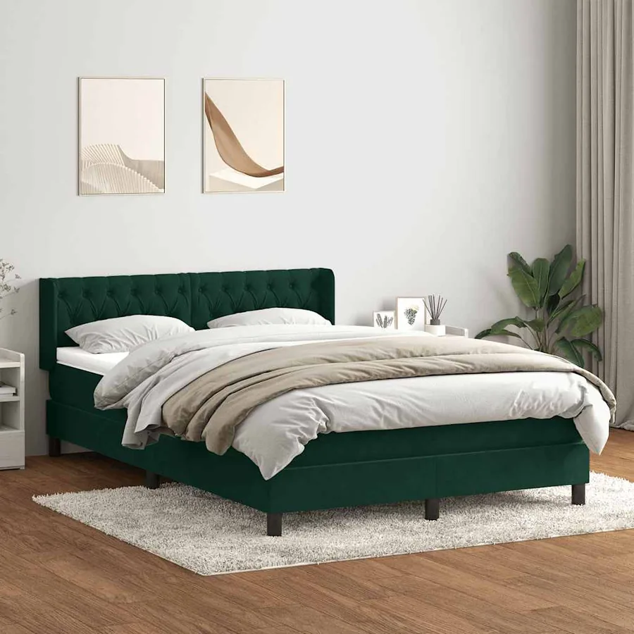 Sommier à lattes de lit et matelas vert foncé 140x210cm velours
