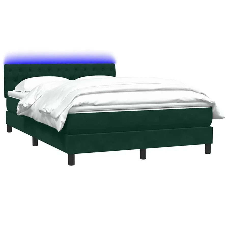 Sommier à lattes de lit et matelas et LED vert foncé 140x210cm velours - 3