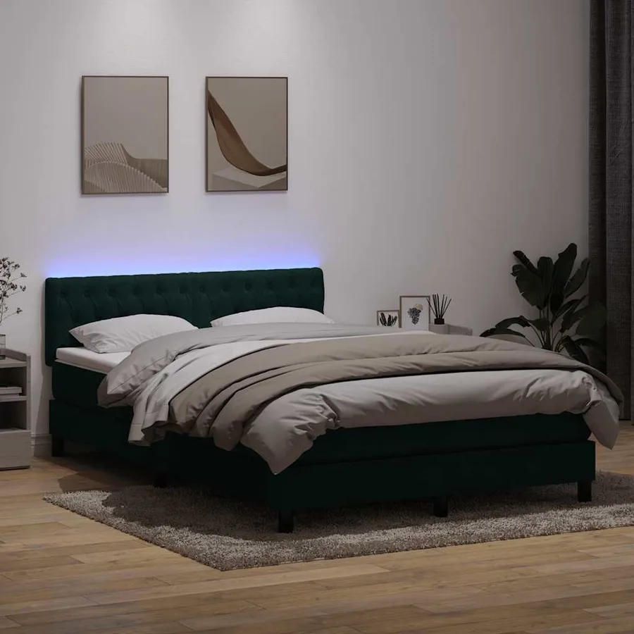 Sommier à lattes de lit et matelas et LED vert foncé 140x210cm velours - 4