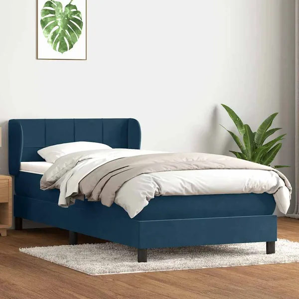 Sommier à lattes de lit et matelas bleu foncé 80x220 cm velours