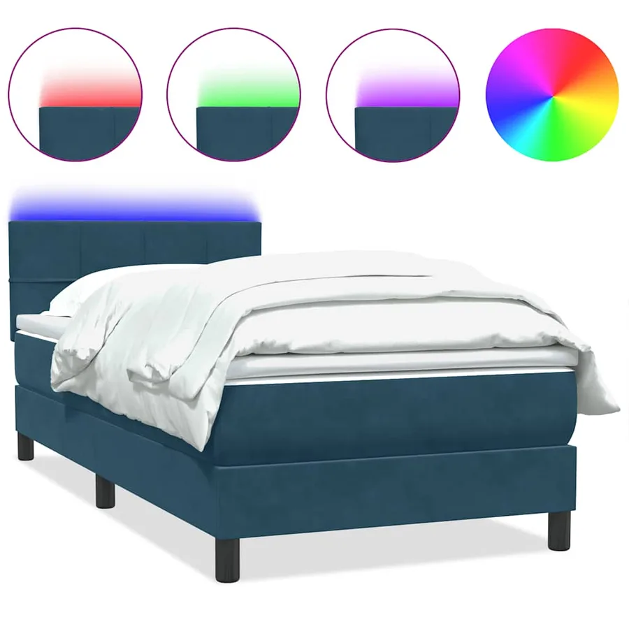 Sommier à lattes de lit et matelas et LED bleu foncé 90x220 cm velours - 2