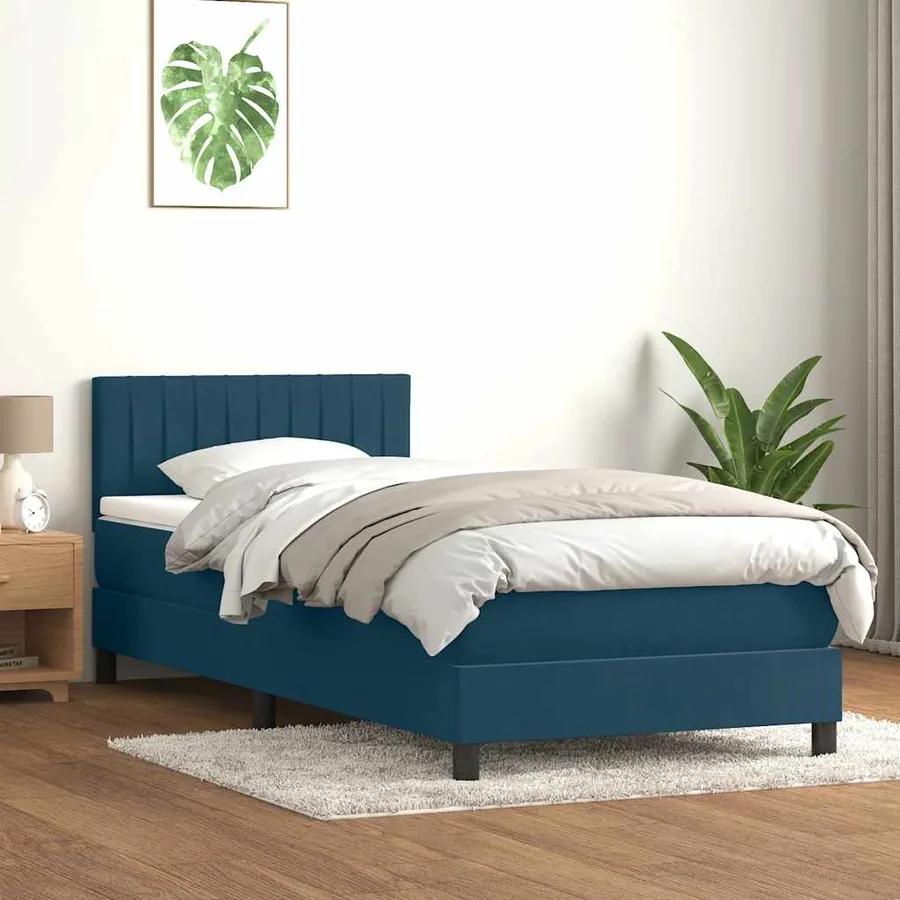 Sommier à lattes de lit et matelas et LED bleu foncé 90x220 cm velours - 4