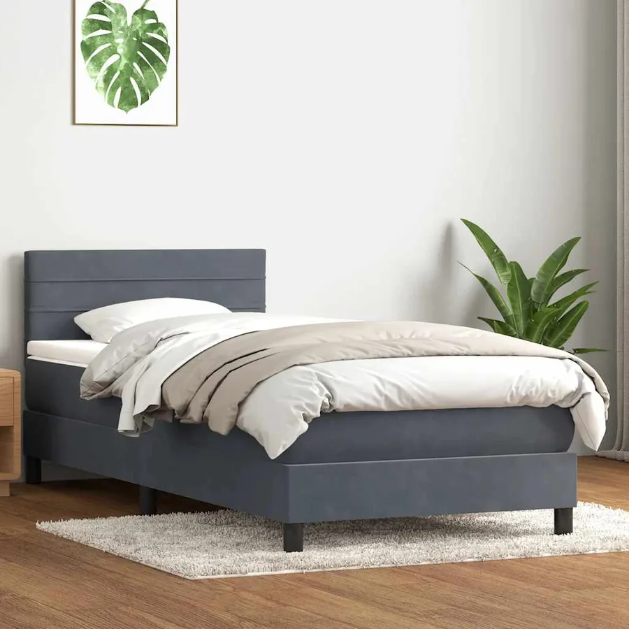 Sommier à lattes de lit et matelas et LED gris foncé 80x220 cm velours - 4