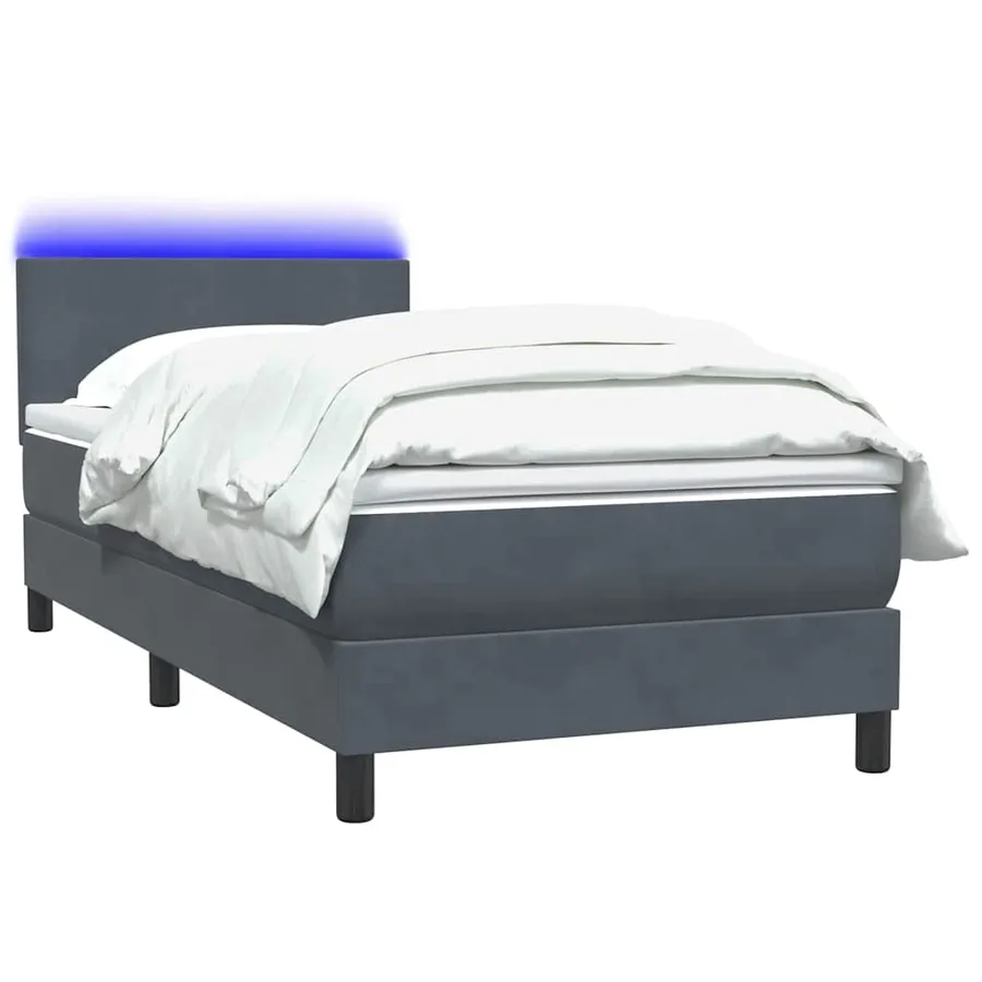 Sommier à lattes de lit et matelas et LED gris foncé 90x210 cm velours - 3