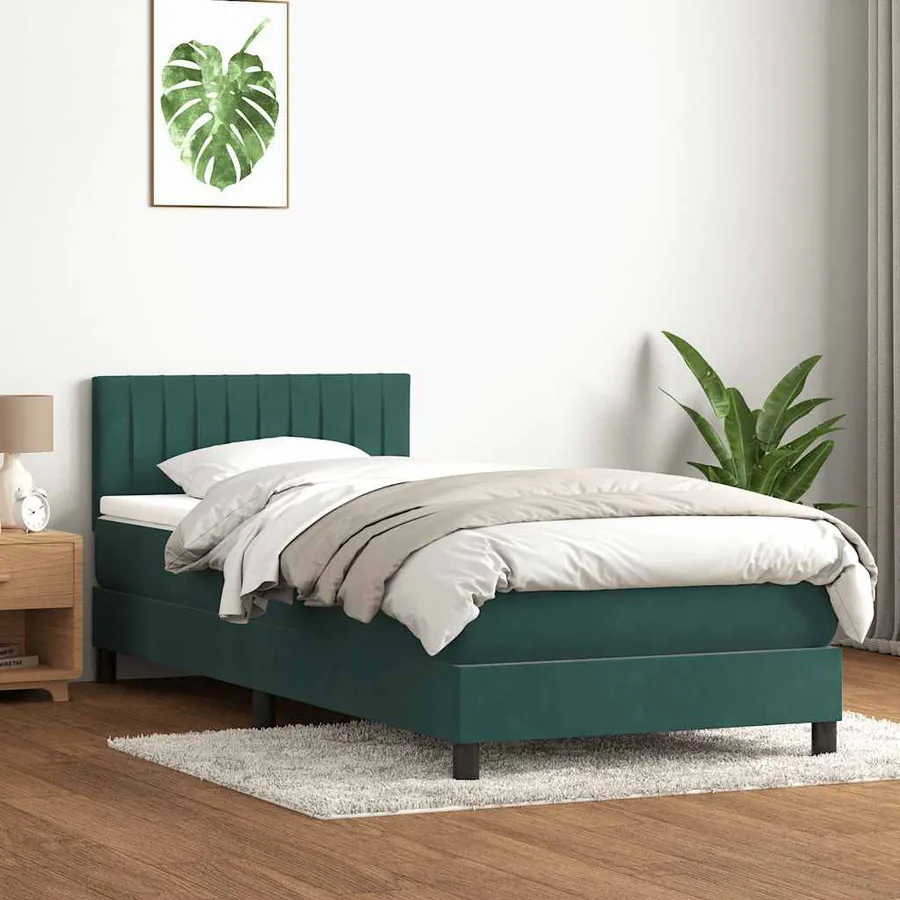 Sommier à lattes de lit et matelas vert foncé 80x210 cm velours - 3